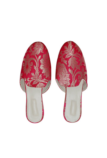 Royal Fuscia Brocade Slider Mules